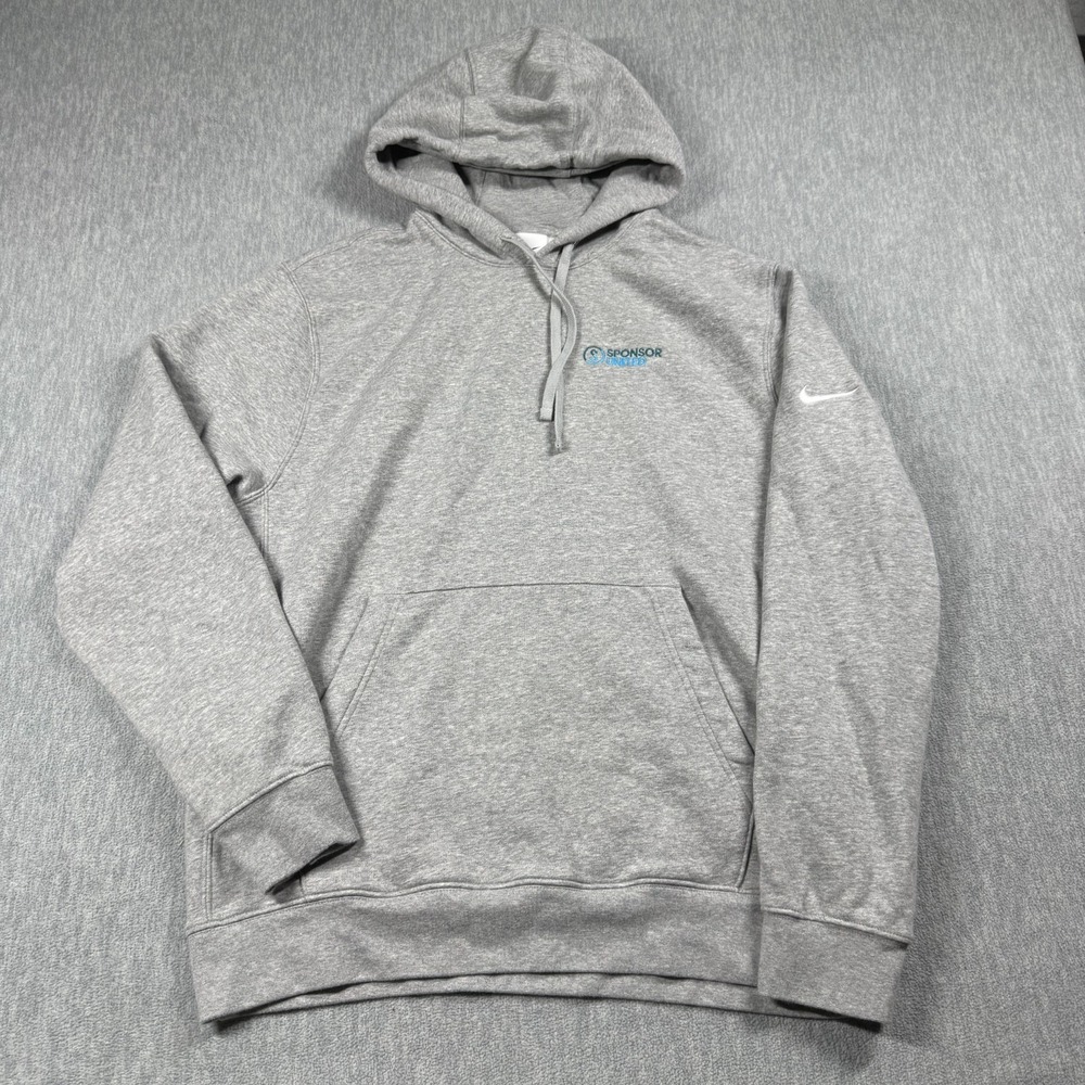 Nike Hoodie Men L Gray Fleece Pullover‎ Sponsor United Graphic Logo Swoosh Warm
